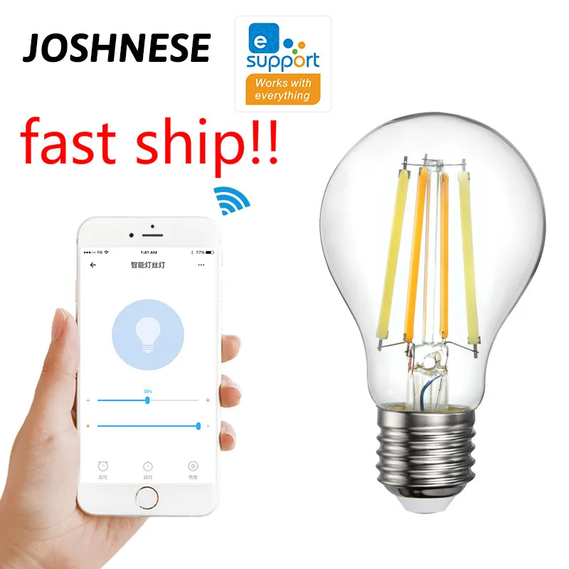 Smart Lamp Night Light JOSHNESE 220V WiFi Smart Filament Bulb EWeLink APP Remote Control Dual-color E27 7.5W Dimmable Bulb
Smart Lamp Night Light JOSHNESE 220V WiFi Smart Filament Bulb EWeLink APP Remote Control Dual-color E27 7.5W Dimmable Bulb