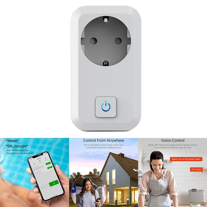 Smart Wifi Power Plug with Monitor Home Wireless Socket Works for Alexa Google Tuya App EU | Электроника