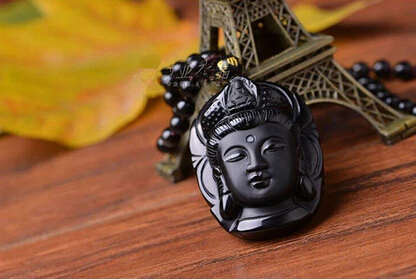 Фото +++901 Natural black crystal A obsidian engraving fox kwan-yin stone pendant & Necklaces | Украшения и аксессуары