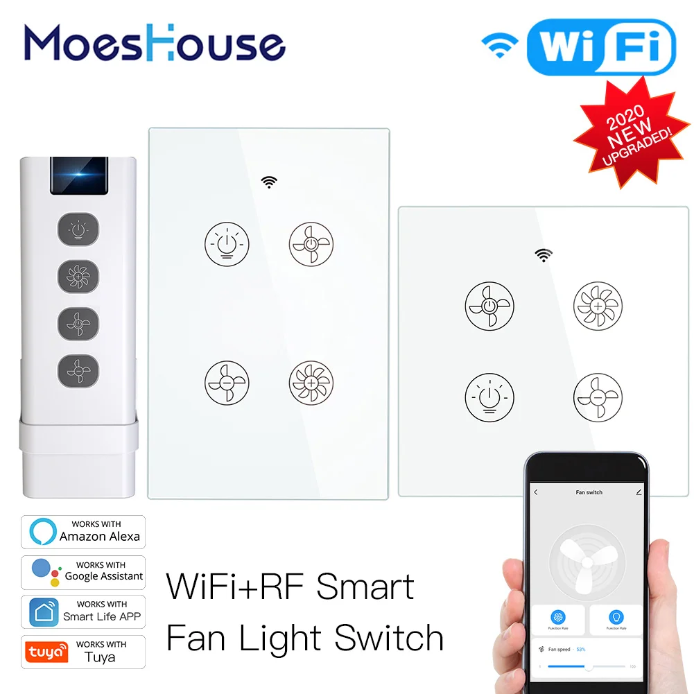 New WiFi RF Smart Ceiling Fan Light 2/3 Way Control Smart Life/Tuya APP RF Remote Speed Control Alexa Google Home Compatible
New WiFi RF Smart Ceiling Fan Light 2/3 Way Control Smart Life/Tuya APP RF Remote Speed Control Alexa Google Home Compatible
