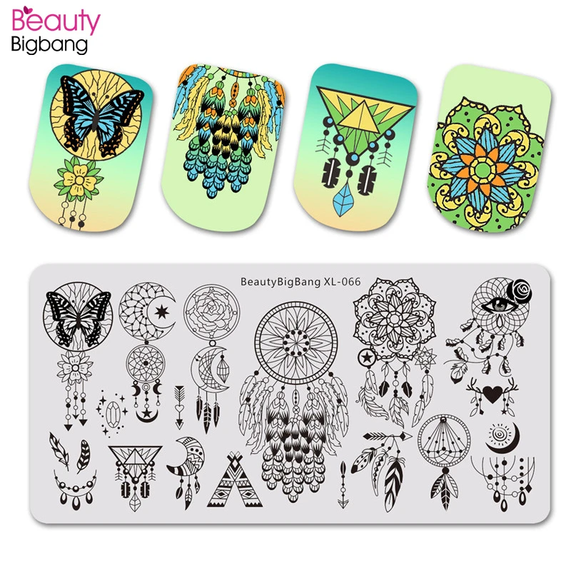 

BeautyBigBang 6*12cm Stamping For Nail Template Dream Catcher Feather Image Nail Stamping Plates Template Nail Art Stencils