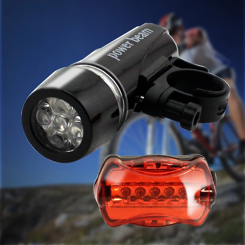 Фото 5pcs Mountain Bicycle LED Headlight Taillight with 2 Lamp Mount AAA Battery Light Waterproof Bike Lighting Sets | Спорт и