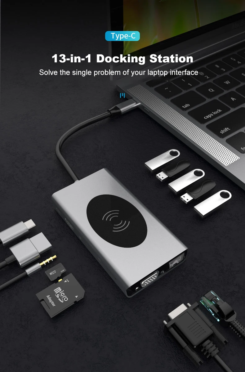 13 in 1 USB Type C HUB With HDMI RJ45 Wireless Charge SD Card Reader USB-C Hub Type-C Plitter For Macbook Pro Laptop Accessories
13 in 1 USB Type C HUB With HDMI RJ45 Wireless Charge SD Card Reader USB-C Hub Type-C Plitter For Macbook Pro Laptop Accessories
