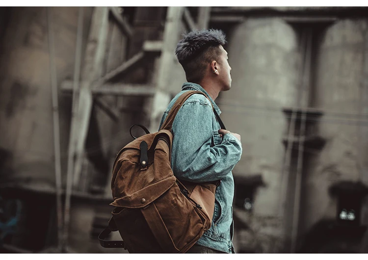 Canvas & Leather Backpack Purse Grey Black Brown