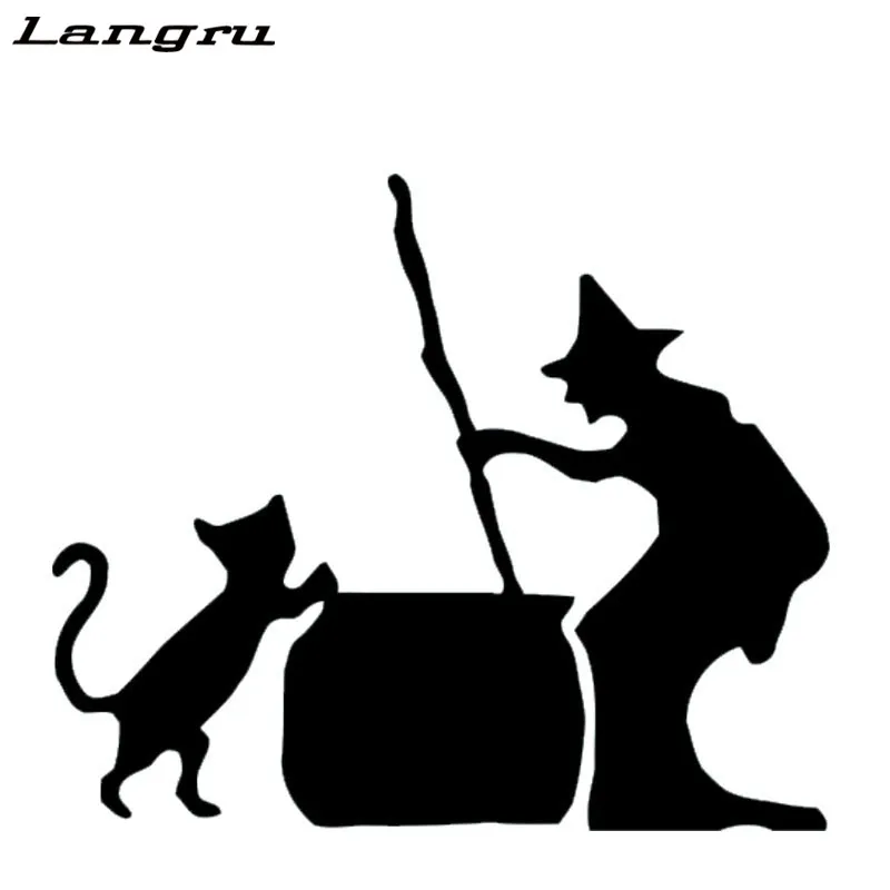Langru кошка с ведьмой виниловая наклейка креативная индивидуальная Автомобильная