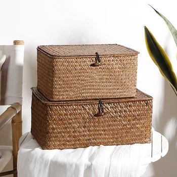 Storage Box Handmade Seagrass Woven Seaweed Storage Finishing Basket with Lid Sundry Bath Cosmetic Towel Container MJ709
Storage Box Handmade Seagrass Woven Seaweed Storage Finishing Basket with Lid Sundry Bath Cosmetic Towel Container MJ709