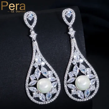 Pera Sparkling Cubic Zirconia Crystal Flower Vase Round Imitation Big Pearl Drop Long Wedding Earrings Jewelry For Bridal E063
Pera Sparkling Cubic Zirconia Crystal Flower Vase Round Imitation Big Pearl Drop Long Wedding Earrings Jewelry For Bridal E063