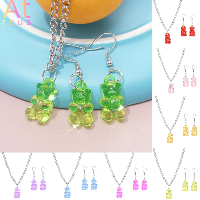 Модный набор ювелирных украшений Gummy Mini Bear Посеребренная цепочка с кулоном в виде