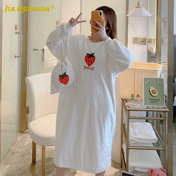 Fashion Style Woman Long Shirt Soft Crew Neck Long Sleeve Night Gown Night Wear Strawberry Printing White Flannel Warm Winter
Fashion Style Woman Long Shirt Soft Crew Neck Long Sleeve Night Gown Night Wear Strawberry Printing White Flannel Warm Winter
