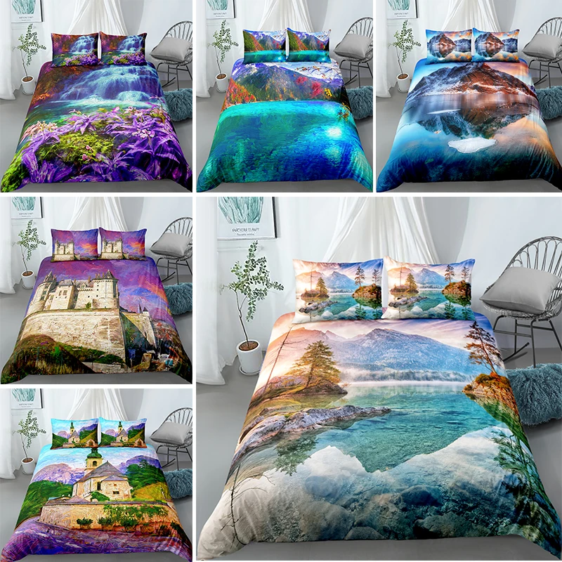 

3D Beautiful Landscape Soft Bedding Set Queen King Size Quilt Covers Sets Twin Single Duvet Cover NO Bed Sheets 2/3PCS