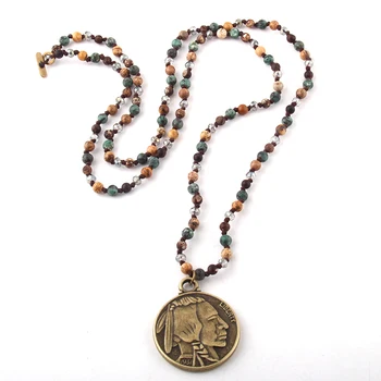 Fashion Bohemian Tribal Jewelry 4mm Natural Stones Long Knotted Metal Disco Indian Pendant Necklaces 
Fashion Bohemian Tribal Jewelry 4mm Natural Stones Long Knotted Metal Disco Indian Pendant Necklaces