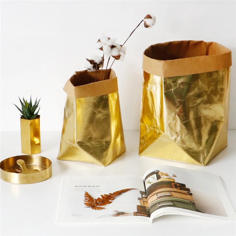 Washable kraft paper bag plant flower pot multifunctional portable simple home garden storage bag save space reuse
