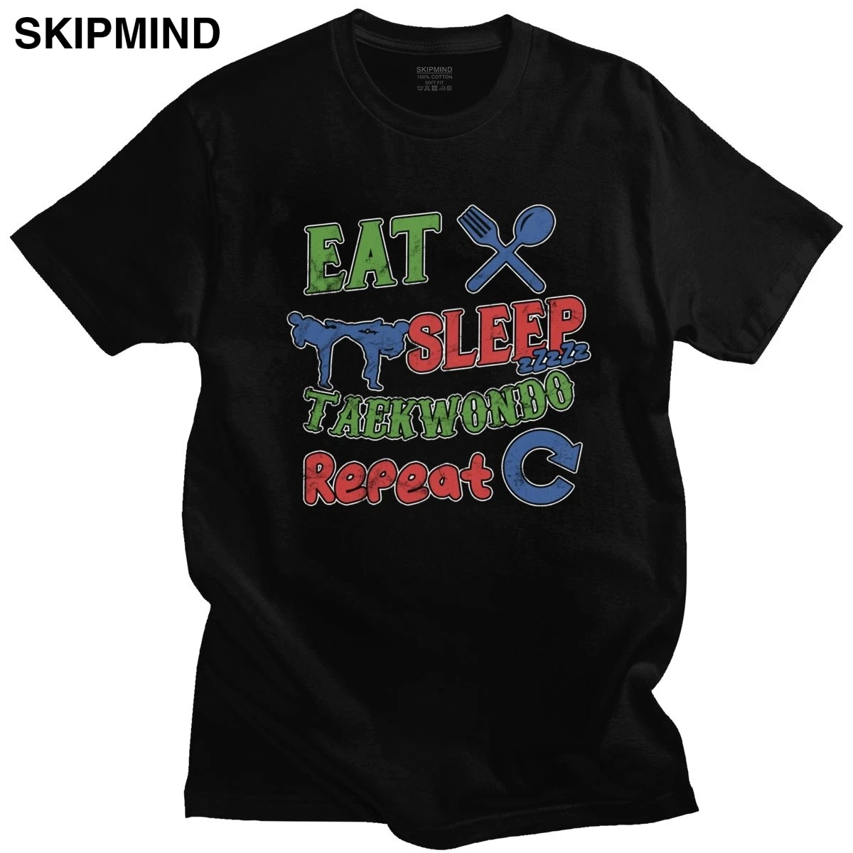 Смешные Eat Sleep тхэквондо повторная футболка для мужчин хлопок боевые искусства