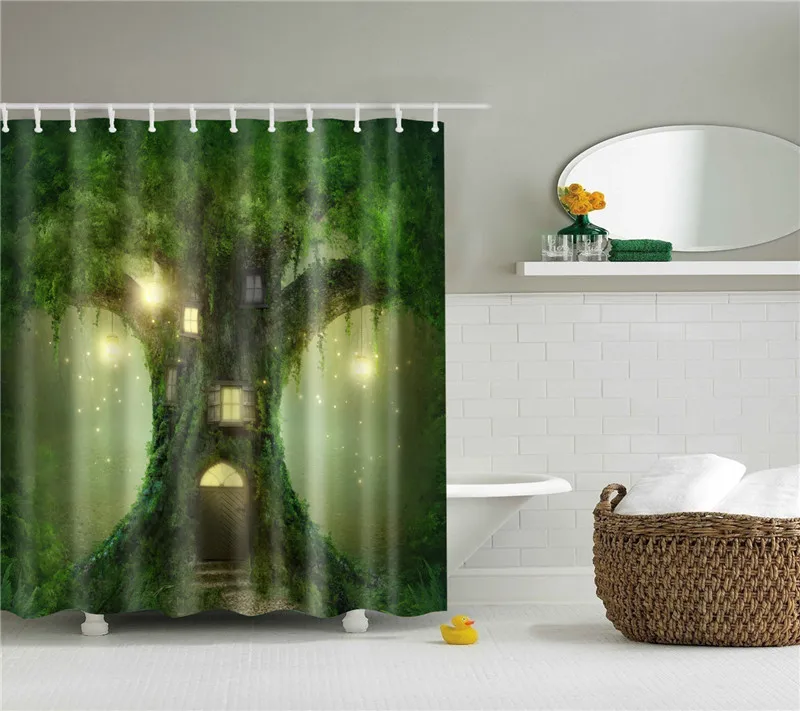 2020 Hsinchu Forest Trees Landscape Printing 3d Shower Curtain Waterproof Polyester Fabric Washable Bathroom Shower Curtain