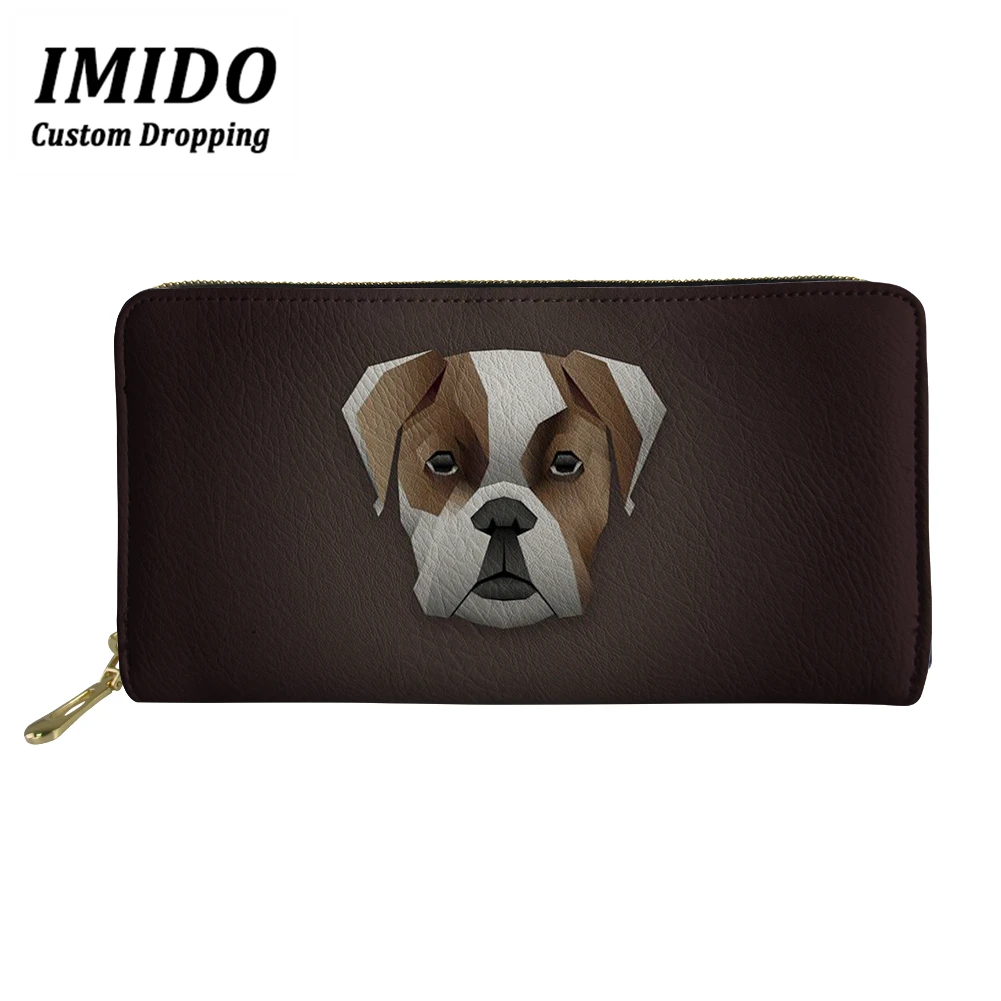

IMIDO 2019 Newest Women Wallets Pitbull Pattern Waterproof Leather Wallet Ladies Clutch Purse And Big Purse Coin Bag Portfel