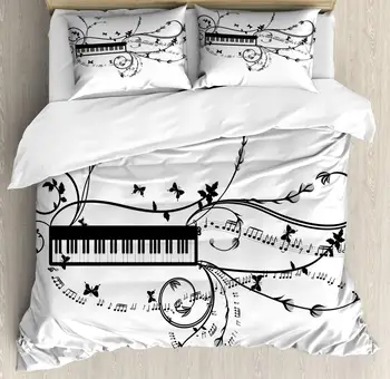 Music Duvet Cover Set Art Professions Melody Symbol Keyboard Curlicue Motifs on Plain Backdrop Decorative 3 Piece Bedding Set
Music Duvet Cover Set Art Professions Melody Symbol Keyboard Curlicue Motifs on Plain Backdrop Decorative 3 Piece Bedding Set