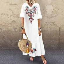 2020 Summer Women Sexy V-neck Long Maxi Dress Elegant Print Linen Boho vestidos robe White Large 5xl Female Loose Dresses
2020 Summer Women Sexy V-neck Long Maxi Dress Elegant Print Linen Boho vestidos robe White Large 5xl Female Loose Dresses