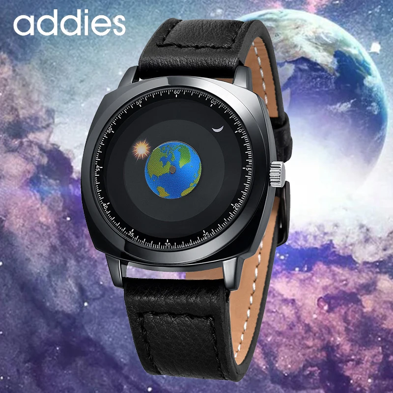 

Addies Creative Design Rotation Earth Watch Starry Sky Waterproof 3ATM leather Quartz Fashion sports Wristwatches Orologio uomo