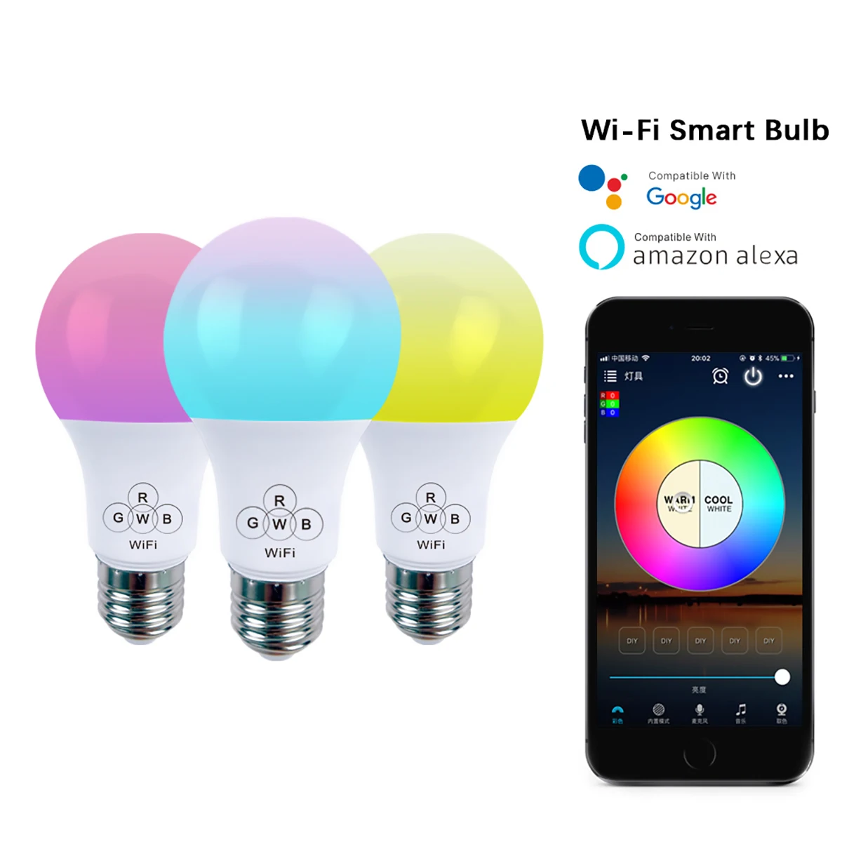 Dimmable E27 WiFi Smart Light Bulb LED Lamp App Operate Alexa Google Assistant Voice Control Wake Up Smart Lamp Nightlight
Dimmable E27 WiFi Smart Light Bulb LED Lamp App Operate Alexa Google Assistant Voice Control Wake Up Smart Lamp Nightlight
