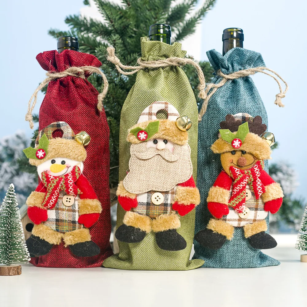 Christmas Red Wine Bag Linen Cloth Christmas Elk Snowman Santa Claus Red Wine Bottle Set Bag Xmas Champagne Bags for Xmas Party
Christmas Red Wine Bag Linen Cloth Christmas Elk Snowman Santa Claus Red Wine Bottle Set Bag Xmas Champagne Bags for Xmas Party