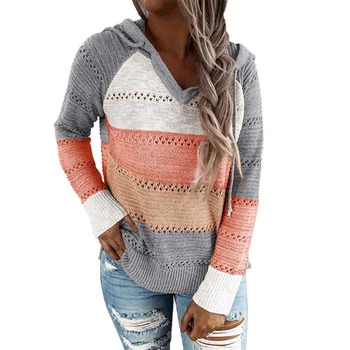Women Hooded Sweaters Bandage V-Neck Color Stitching Casual Knitting Pullovers Long Sleeve Hollow Out Plus Size Jumpers
Women Hooded Sweaters Bandage V-Neck Color Stitching Casual Knitting Pullovers Long Sleeve Hollow Out Plus Size Jumpers