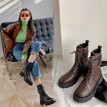 

2020 spring and autumn new Martin boots female fashion wild hollow short boots leather thick bottom handsome knight boots X052