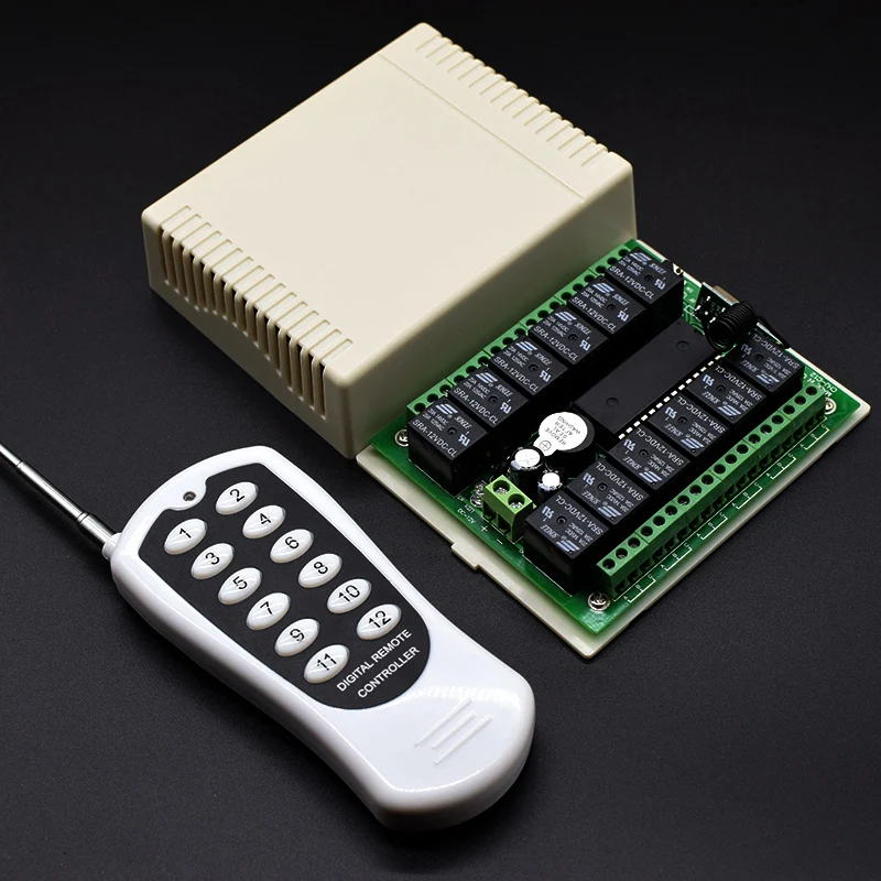 Universal Wireless Remote Control Switch DC 12or24V 433Mhz 12Channel Receiver Switch and RF 433 Mhz 12Keys transmission
Universal Wireless Remote Control Switch DC 12or24V 433Mhz 12Channel Receiver Switch and RF 433 Mhz 12Keys transmission