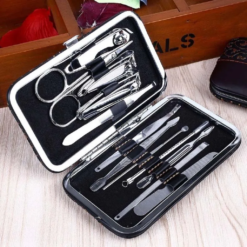 12Pcs Stainless Steel Nail Care Tool Sets Manicure Set And Kit Pedicure Scissor Tweezer Knife Ear Pick Utility Clipper | Красота и