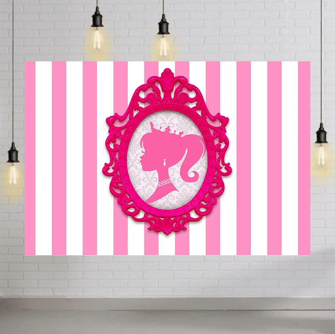 Фото Pink White Stripes Backdrop Doll Head Photo Frame Glamour Girl Photography Background Party Decor Booth Banner Cake Table | Электроника