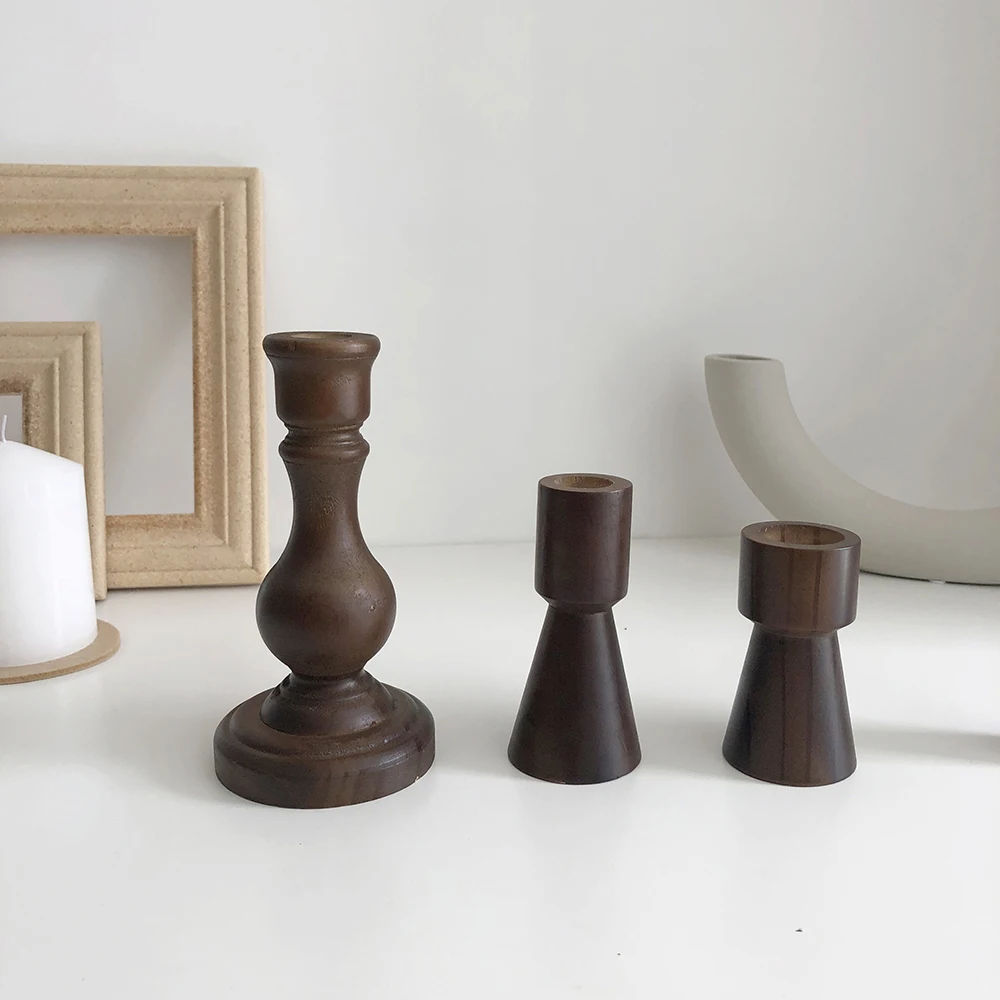 Korean Small Vintage Candlestick Wood Romantic Candle Holder Simple Cafe Kaarsen Houder Home Dining Table Decoration MM60ZT | Дом и сад