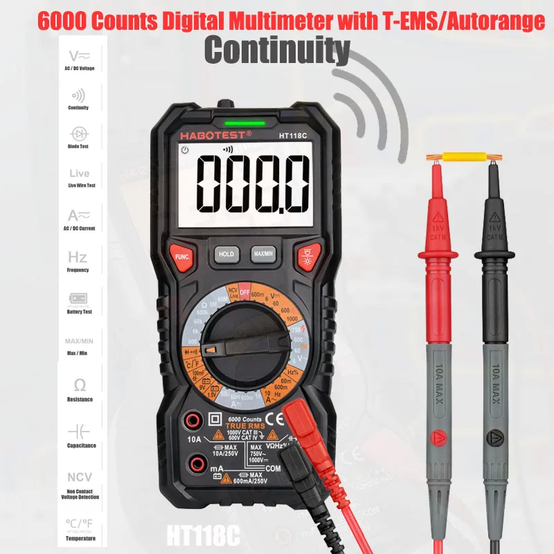 Habotest HT118 Series Handheld Multimeters With True RMS Circuit Breaker Finder Testable Hz Ohm Voltmeter Battery Tester
Habotest HT118 Series Handheld Multimeters With True RMS Circuit Breaker Finder Testable Hz Ohm Voltmeter Battery Tester