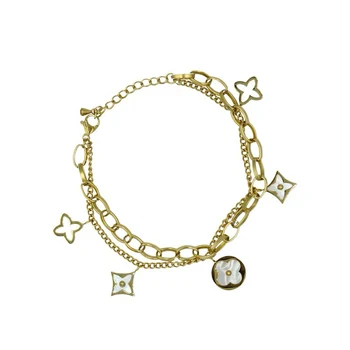 Four Leaf Flower Charm Bracelets For Women Gold Colour Stainless Steel O Shaped Chain Double Layered Bracelet Fashion Jewelry 
Four Leaf Flower Charm Bracelets For Women Gold Colour Stainless Steel O Shaped Chain Double Layered Bracelet Fashion Jewelry