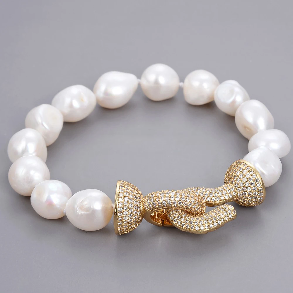 

Natural Pearl 8'' White Baroque Keshi Pearl Bracelet CZ Clasp