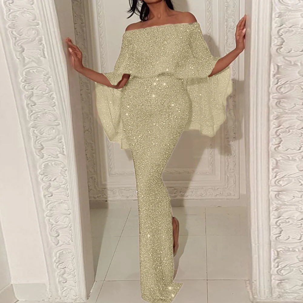 Elegant Dress Womens Sequin Bodycon Ruffle Sexy Off-shoulder See Through Dress Casual party Formal Dinner Long Dress
Elegant Dress Womens Sequin Bodycon Ruffle Sexy Off-shoulder See Through Dress Casual party Formal Dinner Long Dress
