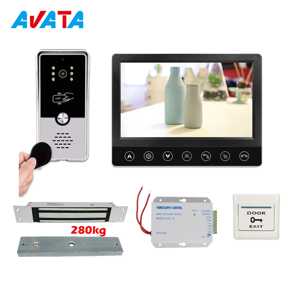 

AVATA Video Intercom with Electromagnetic Lock and 3A Power Supply for Home Security with Doorbell RFID Unlock IP65 Rainproof