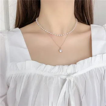 

TF-304 The New Fashion Contracted Joker Collarbone Chain Double Pearl Necklace Women