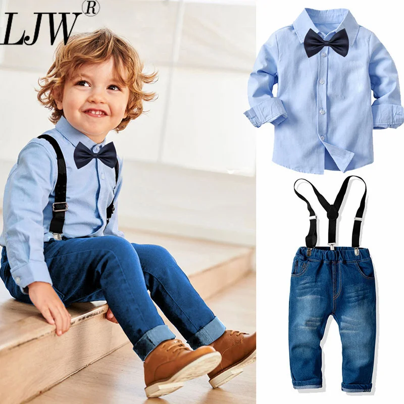 2021New Kids baby Boy cotton long sleeved pendant bow tie+ shirt+ trousers suit Gentleman Clothes 2 3 4 5 6 7 8 years old |