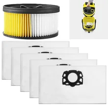 Vacuum Cleaner Replace Filter Parts 5 Bags +1 Filter Suitable For Kärcher WD 5.200 MP, WD 5.260, WD 5.450, WD 5.470
Vacuum Cleaner Replace Filter Parts 5 Bags +1 Filter Suitable For Kärcher WD 5.200 MP, WD 5.260, WD 5.450, WD 5.470