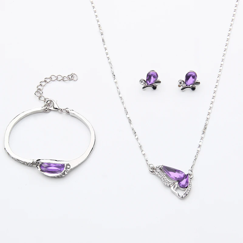 Butterfly jewelry sets bridal Silver color necklace earrings bracelet wedding crystal sieraden women fashion jewellery set | Украшения и