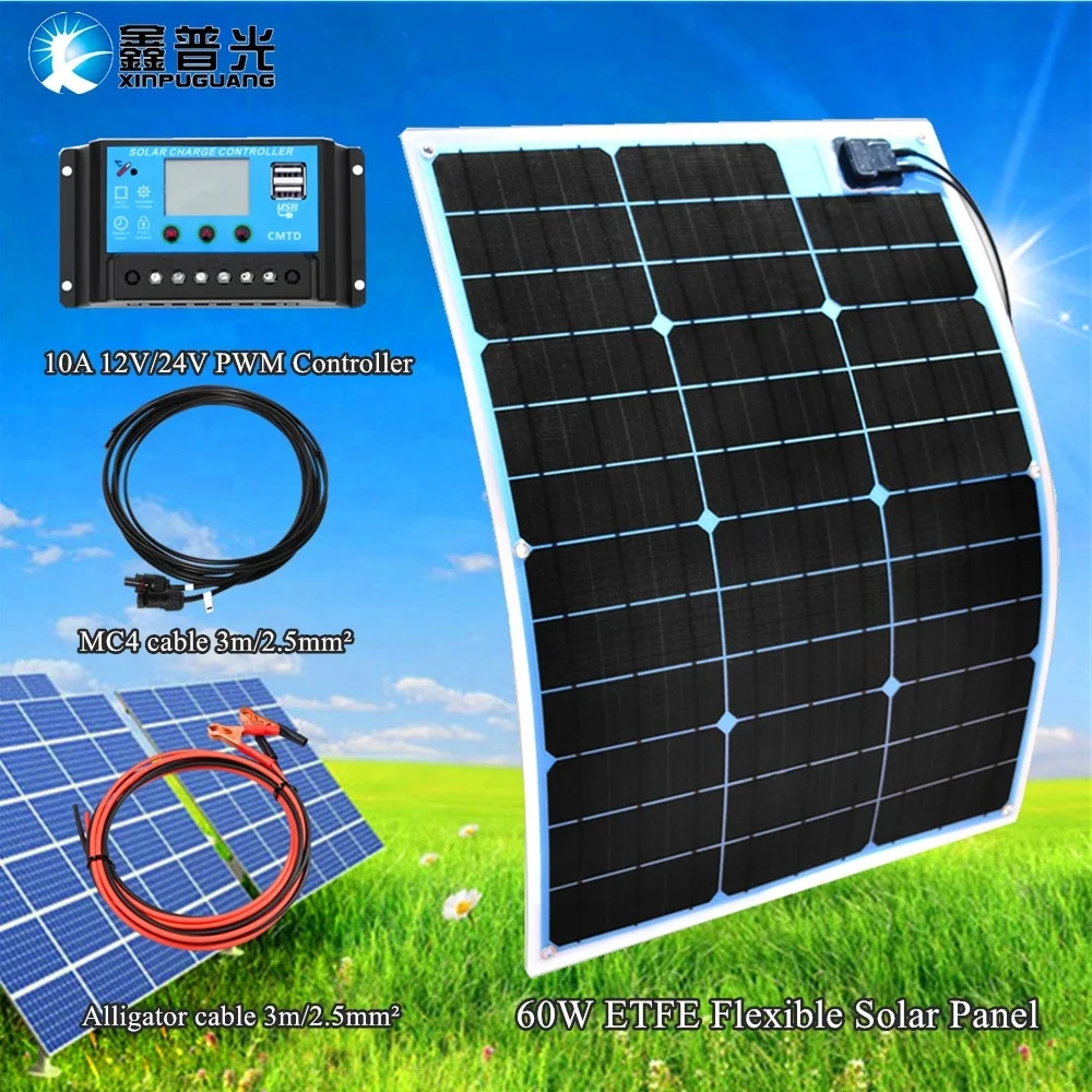 60W 18V flexible Solar Panel 12V 24V 10A Charge Controller Battery Charger Panel solar Kit system for Home outdoor RV camp hike
60W 18V flexible Solar Panel 12V 24V 10A Charge Controller Battery Charger Panel solar Kit system for Home outdoor RV camp hike
