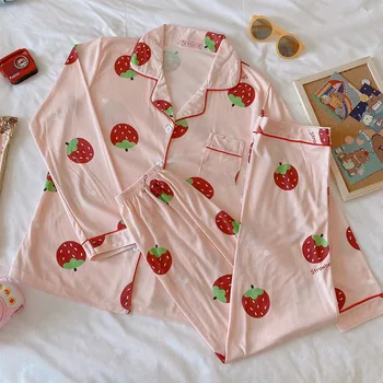 Autumn Cotton Pajamas For Women Cartoon Printed Cute Pajamas Suit Long Sleeve Turndown Collar Homewear Women Sleepwear Lingerie
Autumn Cotton Pajamas For Women Cartoon Printed Cute Pajamas Suit Long Sleeve Turndown Collar Homewear Women Sleepwear Lingerie