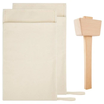 Pack of 2 Lewis Bags and 1 Piece Ice Mallet Set-Reusable Canvas Crushed Ice Bags with Wooden Mallet for Home Party Bar 
Pack of 2 Lewis Bags and 1 Piece Ice Mallet Set-Reusable Canvas Crushed Ice Bags with Wooden Mallet for Home Party Bar