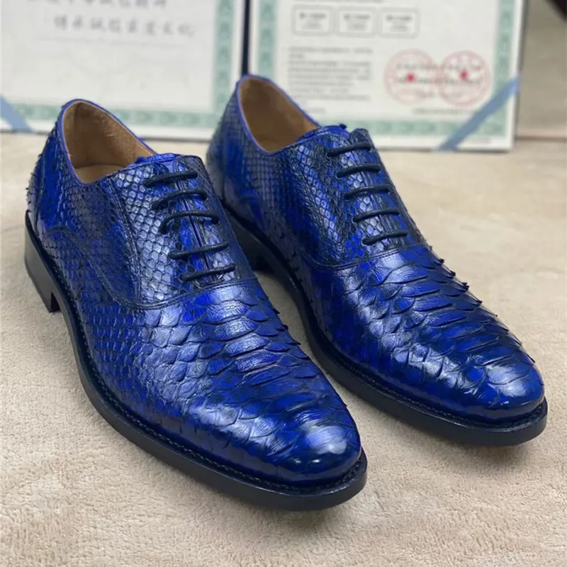 Authentic Real True Leather Handmade Men's Party Dress Shoes Genuine Exotic Leather Male Blue Serpentine Lace-up Oxfords
Authentic Real True Leather Handmade Men's Party Dress Shoes Genuine Exotic Leather Male Blue Serpentine Lace-up Oxfords