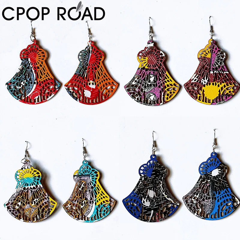 Фото Sector Wood Leather Earrings for Women Silhouette Vintage Retro Multi Color Light Weight Africa Drop Ethnic Jewelry | Украшения и