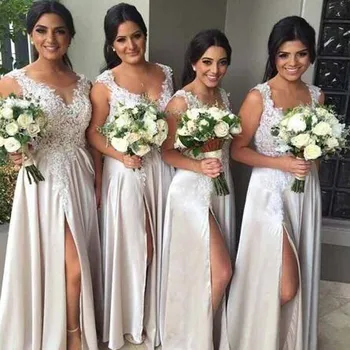 Elegant Appliqued Lace Sleeveless A-line Bridesmaid Dresses Simple Scoop Neck Floor Length Slit Chiffon Wedding Party Gown
Elegant Appliqued Lace Sleeveless A-line Bridesmaid Dresses Simple Scoop Neck Floor Length Slit Chiffon Wedding Party Gown