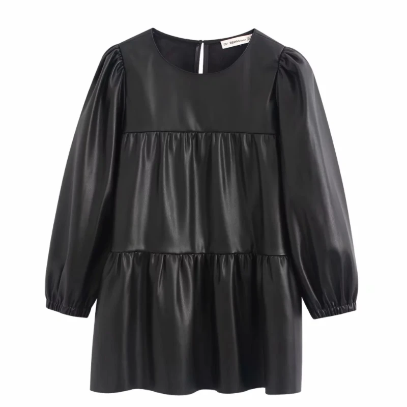 2020 New women Vintage O Neck Basic Pleats PU Leather Shirts blouses women Retro Leisure Smock roupas chic chemise shirt LS6123
2020 New women Vintage O Neck Basic Pleats PU Leather Shirts blouses women Retro Leisure Smock roupas chic chemise shirt LS6123