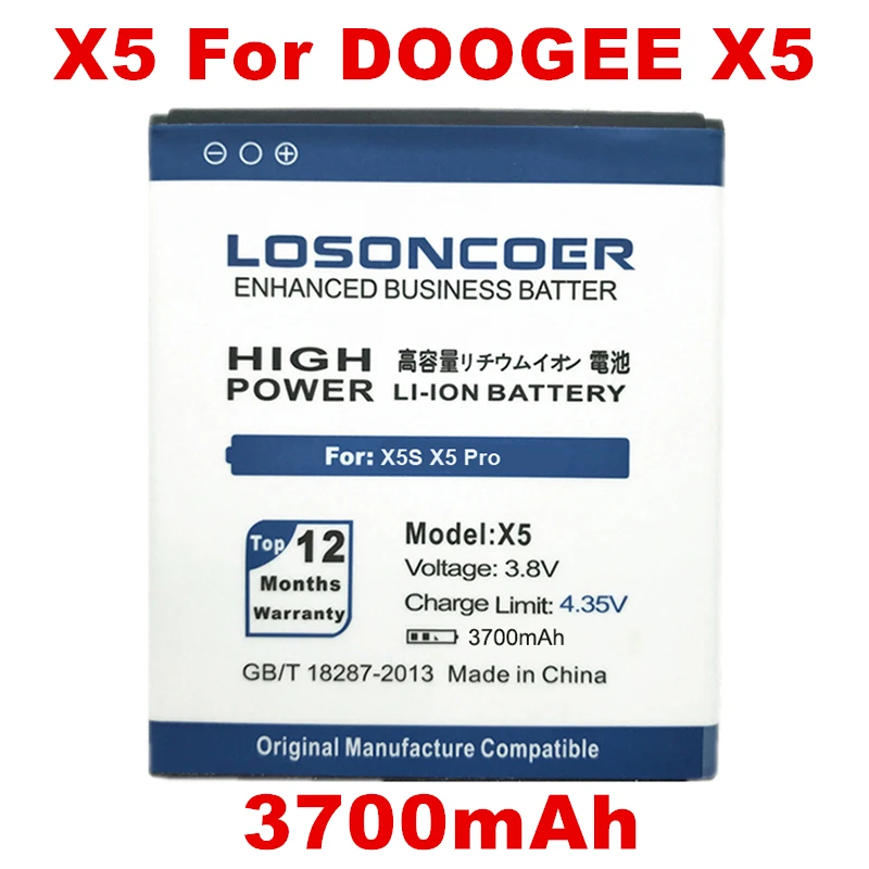 LOSONCOER 3700mAh For DOOGEE X5 Battery X5S / X5 PRO 4900mAh BAT16484000 For DOOGEE X5 MAX Pro Battery Gift Mobile Phone Holder
LOSONCOER 3700mAh For DOOGEE X5 Battery X5S / X5 PRO 4900mAh BAT16484000 For DOOGEE X5 MAX Pro Battery Gift Mobile Phone Holder