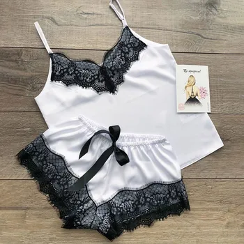 Women Sleepwear Pajama Set Satin Silk Bow Leeveless Cute Cami Top And Short Nightdress Underwear Sleepwear Women Pijama Mujer
Women Sleepwear Pajama Set Satin Silk Bow Leeveless Cute Cami Top And Short Nightdress Underwear Sleepwear Women Pijama Mujer