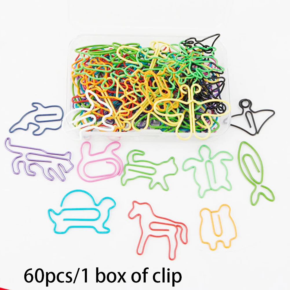 60pcs Metal Kids Paper Holder Animal Shape Clips Student Smooth School Cute Office Supplies Gift Bookmark Multicolor