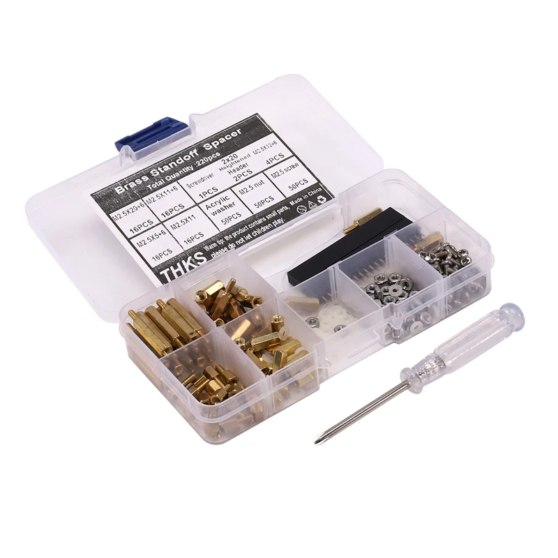 220PCS Standoffs M2.5 Brass Spacer Hex Column Screw Nut Assortment Kit with Box